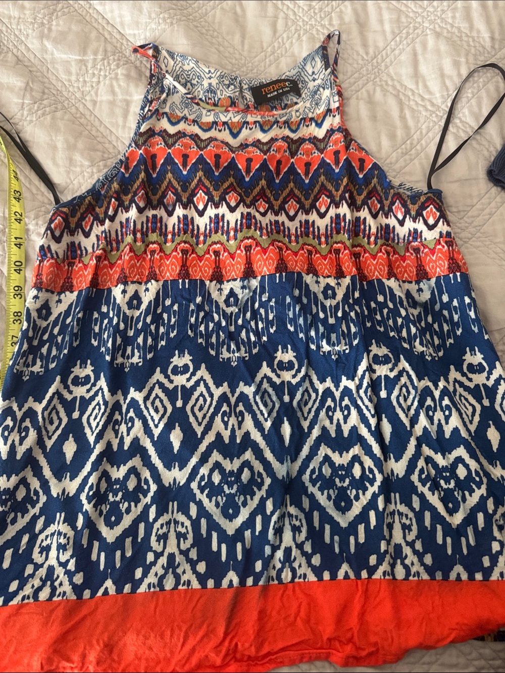 Renee C. Blue, Orange & Olive Ethnic Print Halter Top